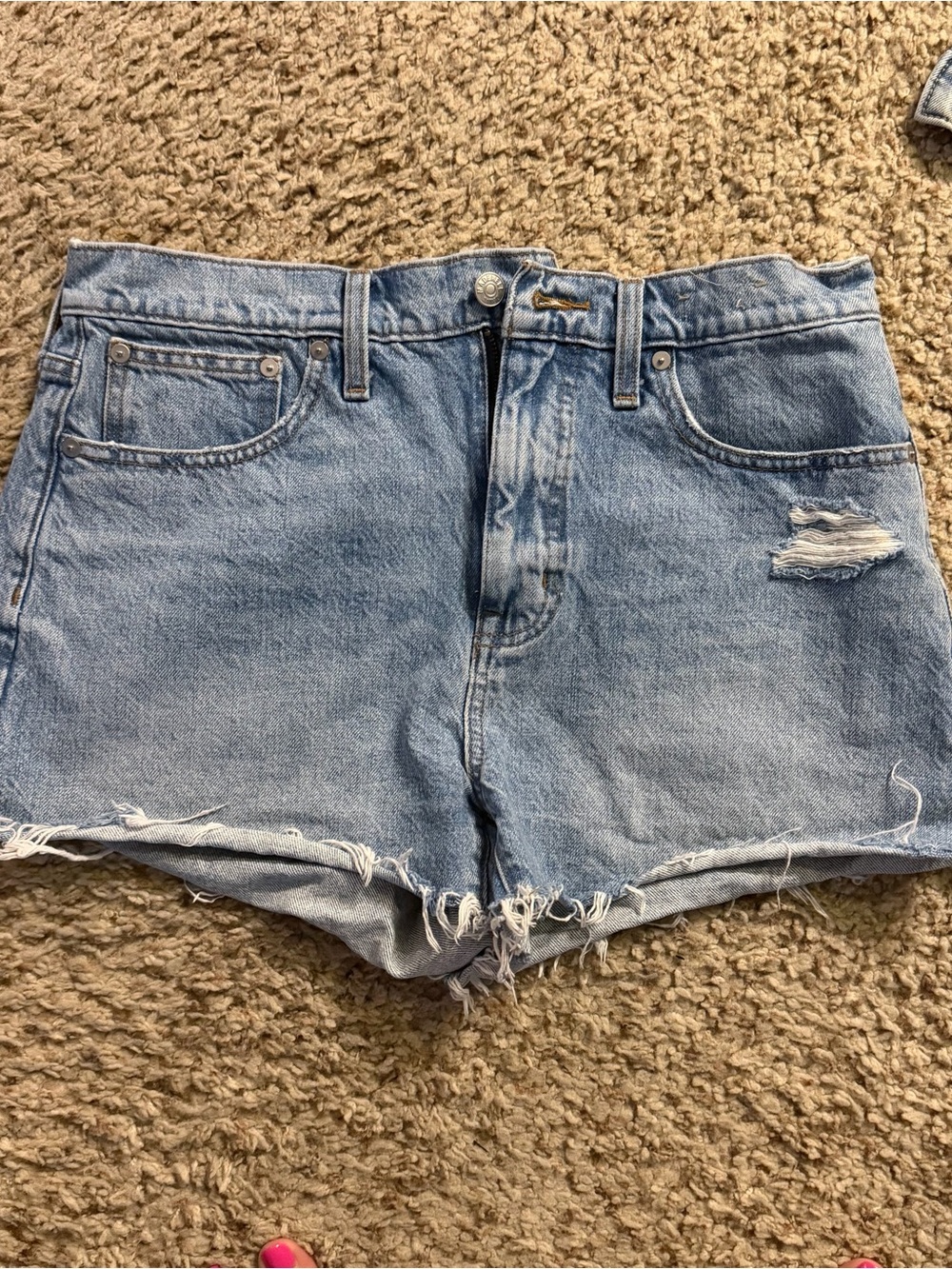 Madewell Light Blue High-Rise Distressed Denim Shorts